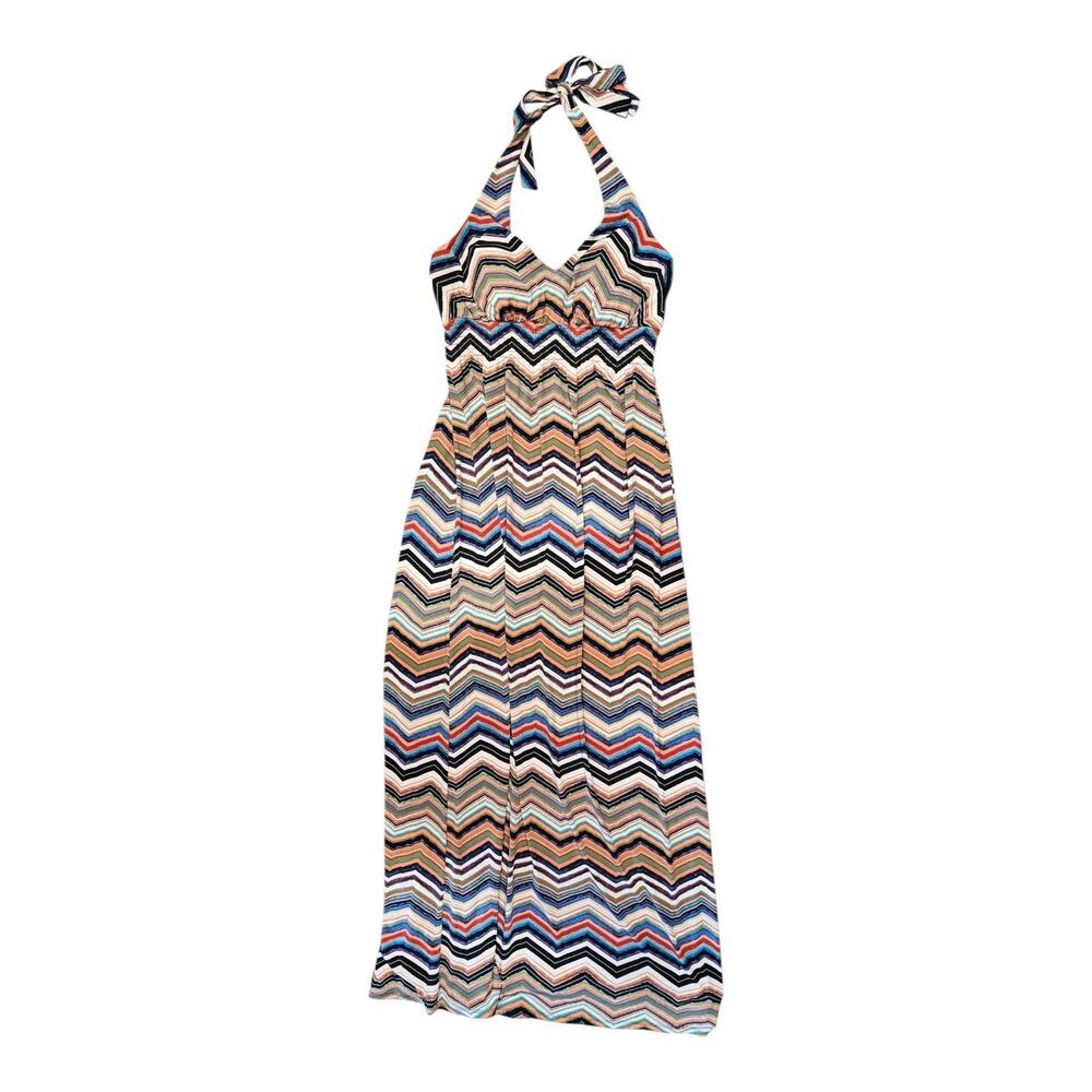 Bisou Bisou Michele Bohbot Maxi Dress Size 8 Smocked Waist Self-Tie Neck
